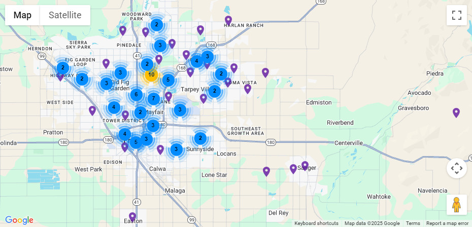 Map of partner churches in Fresno County